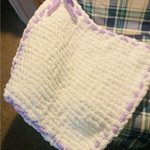 White and Purple Knitted (baby or baby doll) Blanket